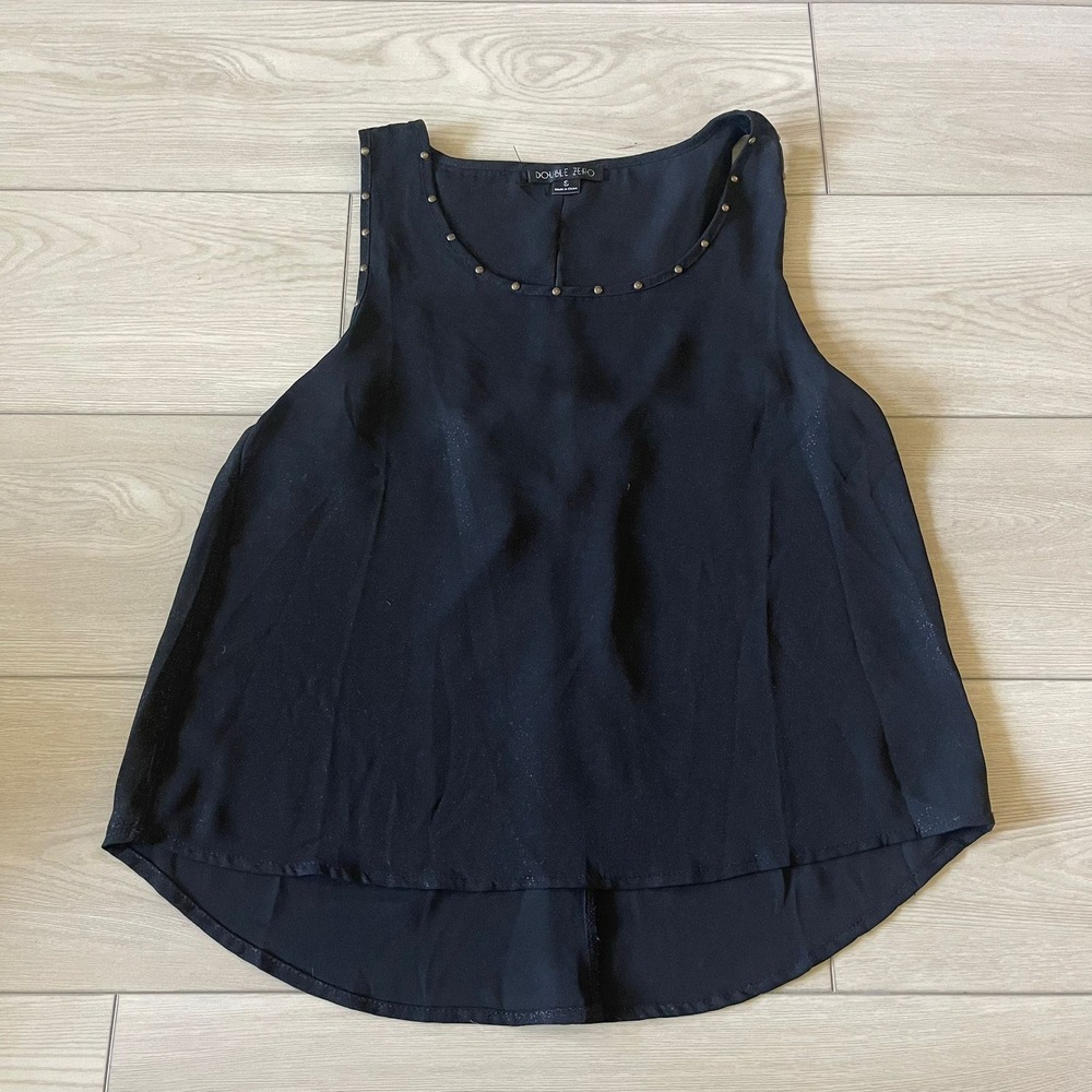 Double Zero Black Sleeveless Top Studded Trim High Low Hem Blouse Small S